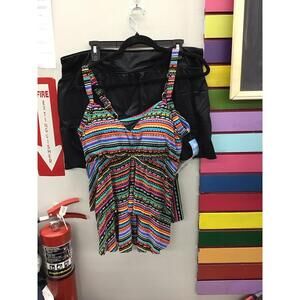 Dreamshaper miracle suit Rylee vneck tiered tankini 22 plus mad dash stripe